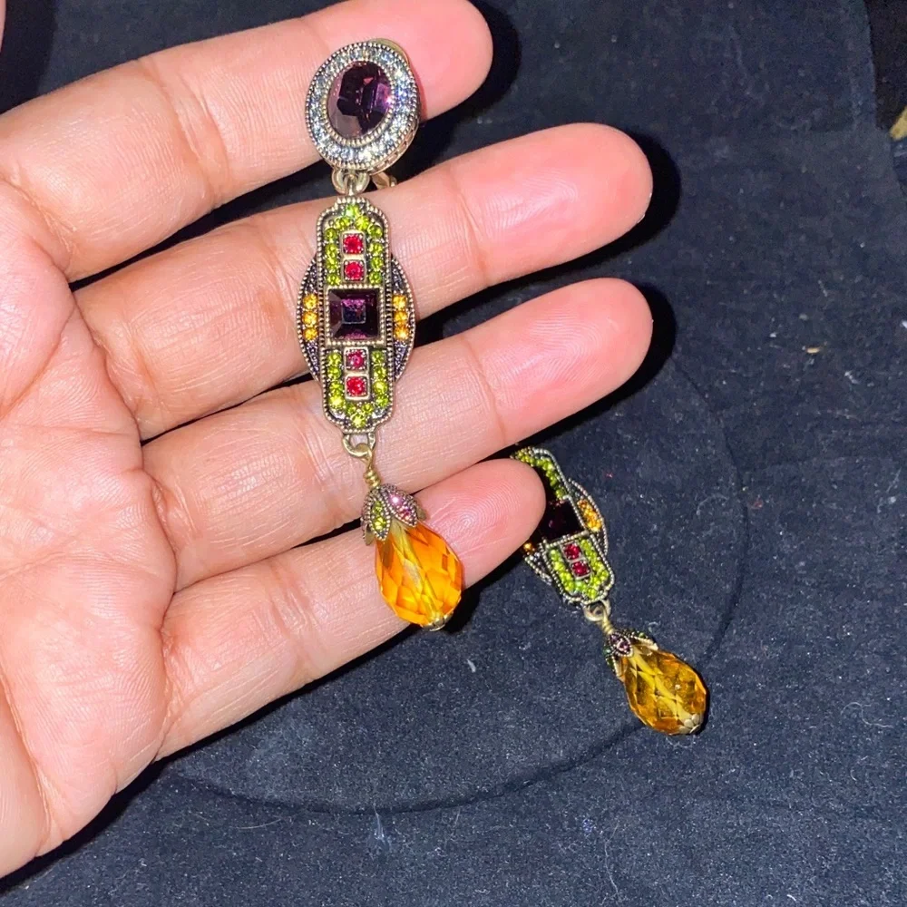 Heidi Daus Elegant Gold and Red Drop Earrings - Picture 4 of 7